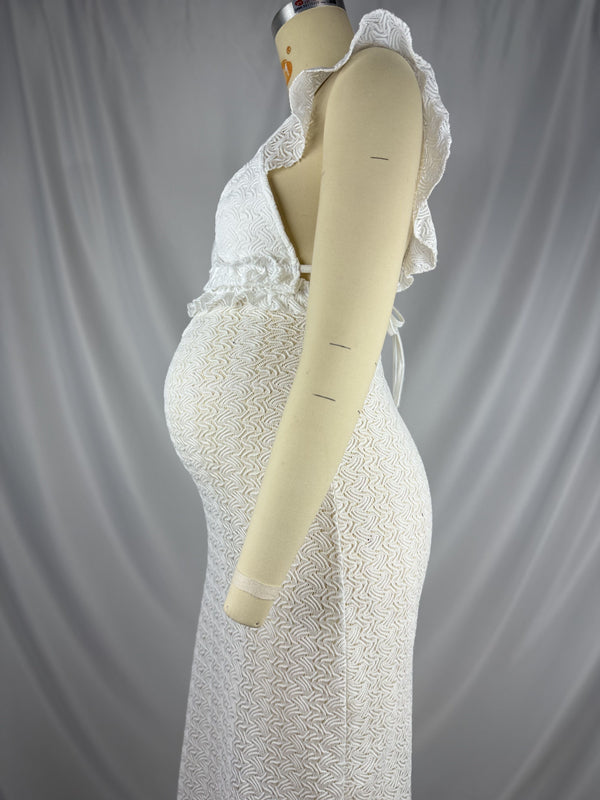Mumsmode Zwangerchaps Maxi Fotoshoot Jurk Elegant Rugloos Breien V-hals Wit