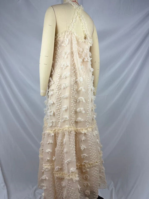 Mumsmode Zwangerchaps Maxi Fotoshoot Jurken Elegant Appliques Gekreukt Halternek Beige
