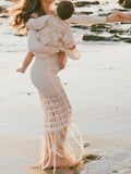 Mumsmode Zwangerchaps Maxi Fotoshoot Jurken Kwasten Bandeau Rugloos Beige