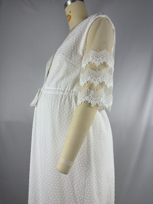 Mumsmode Zwangerchaps Maxi Fotoshoot Jurk Boheems Kanten Rugloos Kwasten V-hals Wit