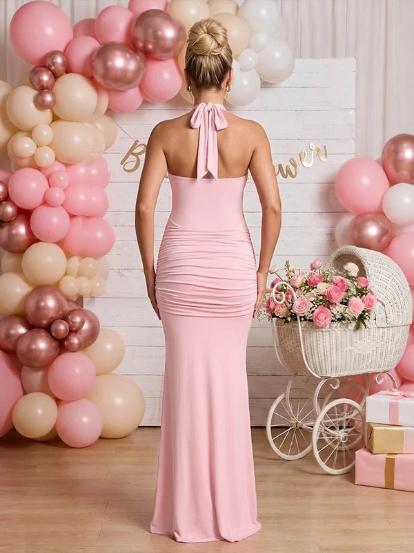 Zwangerschaps Maxi Jurk Bodycon Gedrapeerd Halterhals Rugloos