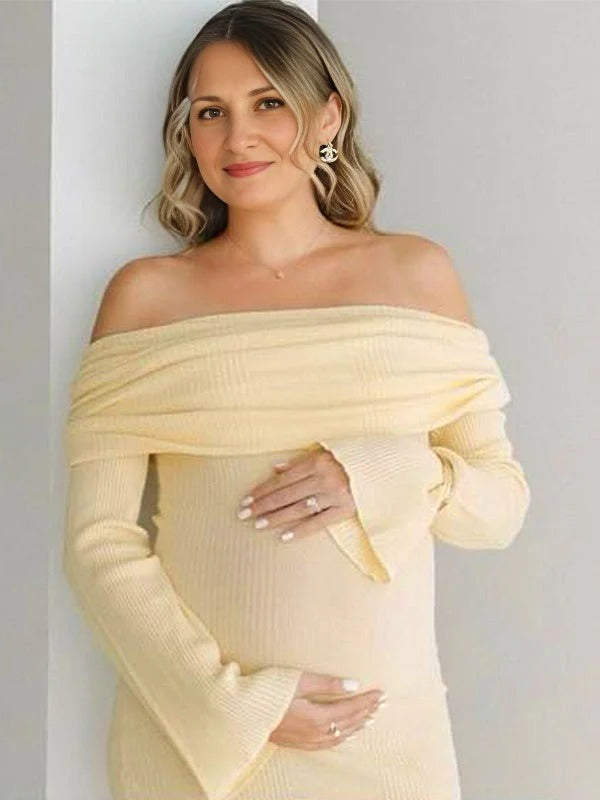 Mumsmode Zwangerschaps Bodycon Jurken Elegant Ceremonie Gestreept Gekreukt Off Shoulder Maxi Jurken