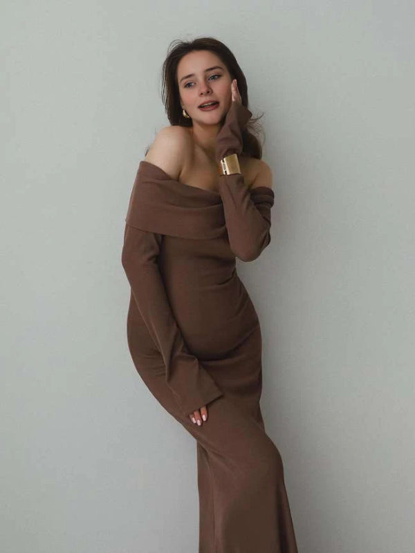 Mumsmode Zwangerschaps Maxi Gebreide Jurk Chique Fotoshoot Bodycon Off Shoulder
