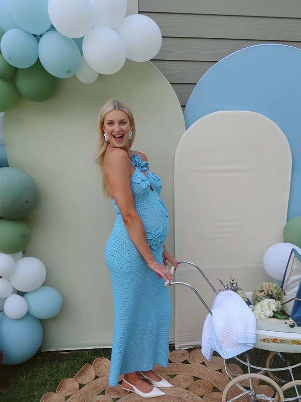 Mumsmode Zwangerchaps Bodycon Jurken Elegante BabyShower Gebreide Bloemen Uithollen Maxi Jurken