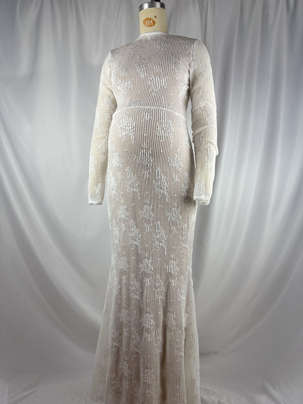 Mumsmode Zwangerchaps Maxi Fotoshoot Jurken Elegant Kanten Ronde Hals Wit