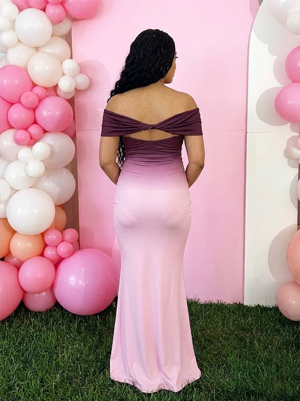 Ombre Off-Shoulder Zwangerschaps Bodycon Maxi Jurk