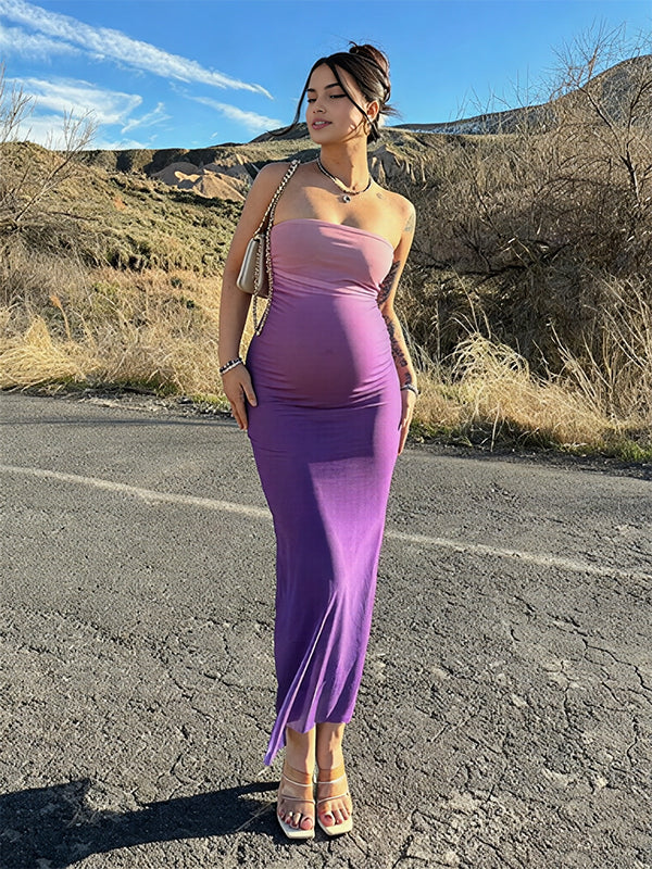Mumsmode Zwangerschaps Maxi Jurk Vakantie Cocktail Gradiëntkleuren Bodycon Bandeau