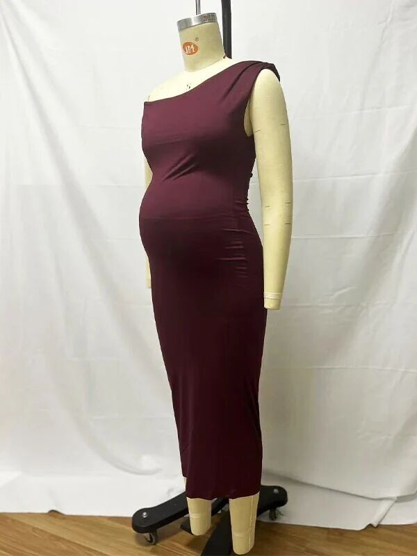 Mumsmode Zwangerchap Bodycon Jurken Elegant Ceremonie Cocktail Gekreukt Boot Nek Maxi Jurken