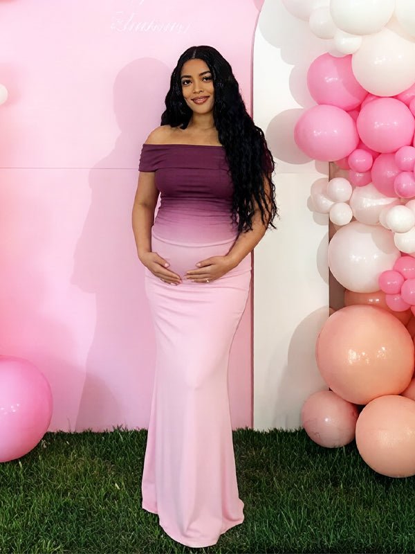 Ombre Off-Shoulder Zwangerschaps Bodycon Maxi Jurk