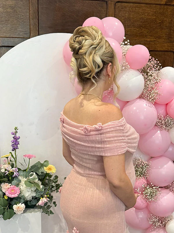 Mumsmode Zwangerschaps Maxi BabyShower Jurk Chique Off Shoulder Tule 3D Bloemen Bodycon