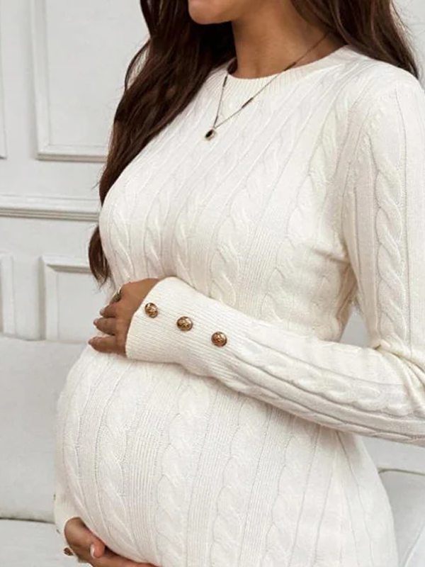 Mumsmode Zwangerschaps Truien Chique Dagelijks Kabelbreiwerk Enkele Borst Bodycon