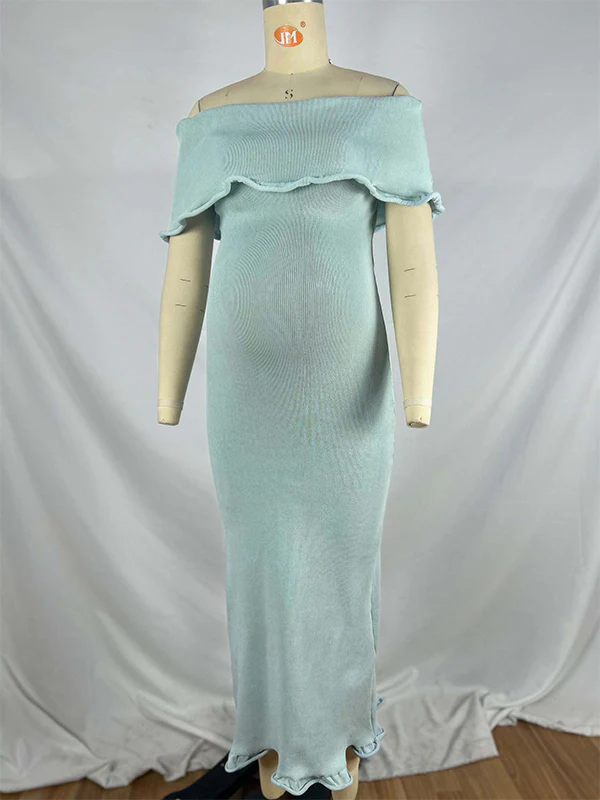 Mumsmode Zwangerschaps Bodycon Jurken Elegant Ceremonie Off Shoulder Ruches Zeemeermin Midi Babyshower Jurken