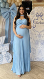 Zwangerschaps Maxi Jurk Geplooide Zoom Strapless Rugloos Met Vetersluiting