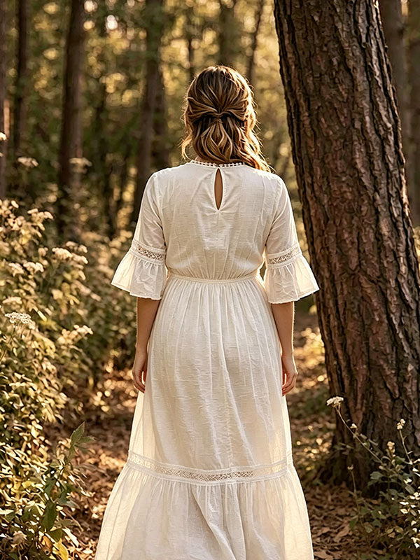 Boho Zwangerschapsjurk Maxi Diepe V-Hals Gehaakt Jurk