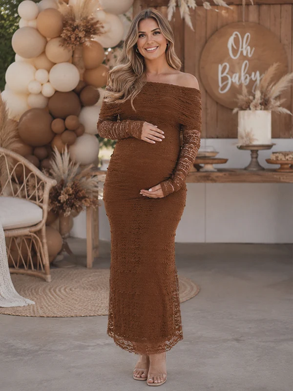 Elegant Off Shoulder Kant Zwangerschaps Maxi Jurk