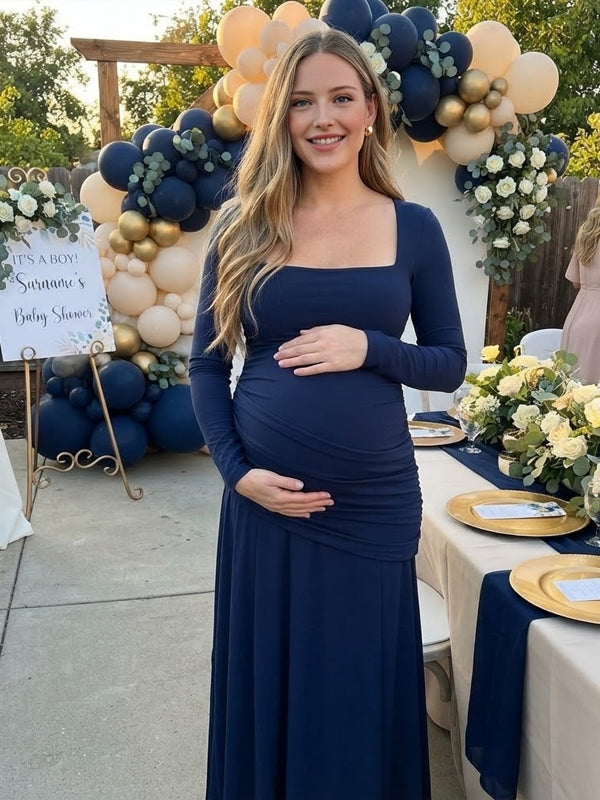 Chique Gedrapeerd Bodycon Big Swing Zwangerschaps Babyshower Maxi Jurk