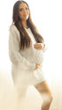 Witte zwangerschaps truijurk met kabelbreisel en comfortabele oversized look.