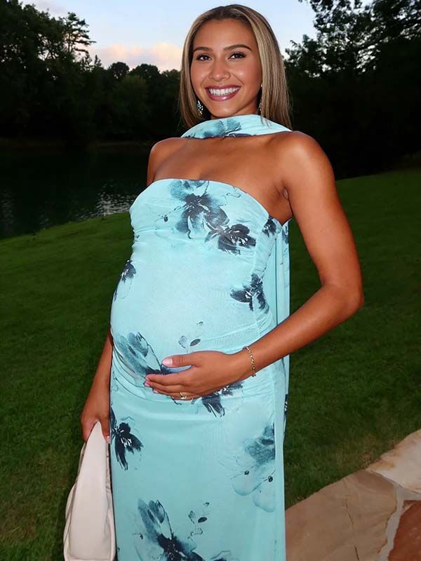 Mumsmode Zwangerschaps Maxi Jurk Chique Cocktail Lintjes Bandeau Zeemeermin Bloemenprint