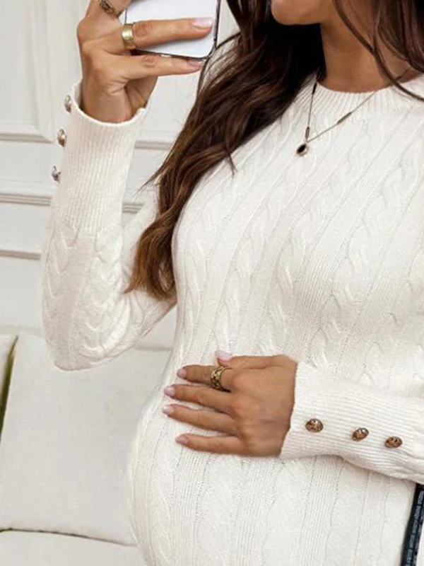 Mumsmode Zwangerschaps Truien Chique Dagelijks Kabelbreiwerk Enkele Borst Bodycon