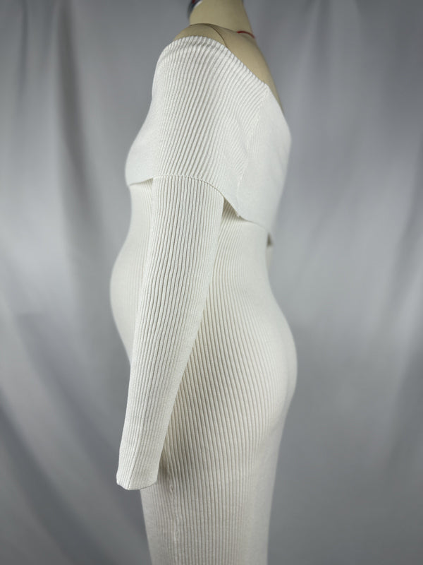 Mumsmode Zwangerchaps Maxi Jurk Off Shoulder Boot Nek Elegant Wit