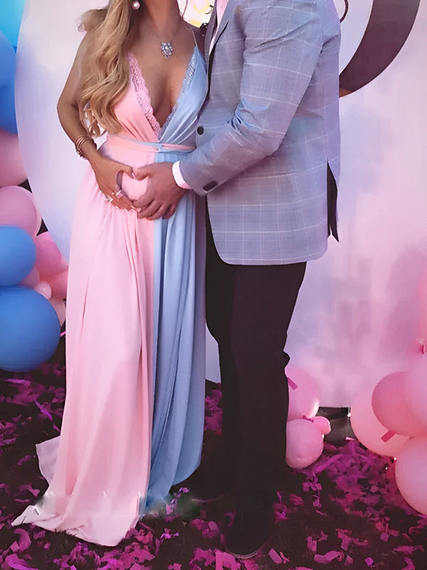 Mumsmode Zwangerchaps Maxijurk Zijsplit Elegant Gender Reveal Feest