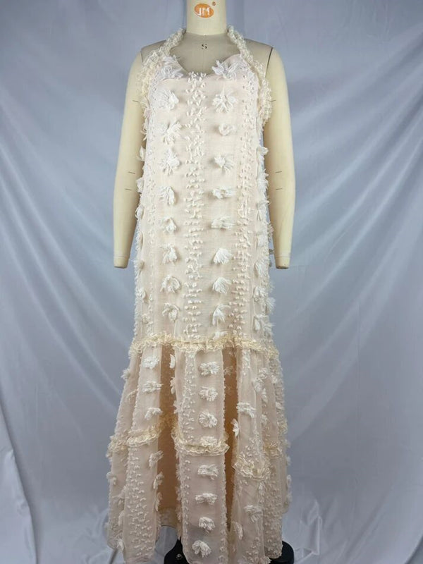 Mumsmode Zwangerchaps Maxi Fotoshoot Jurken Elegant Appliques Gekreukt Halternek Beige