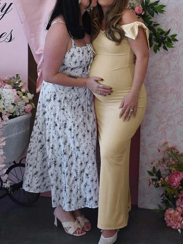 Mumsmode Zwangerchaps Maxijurk Off Shoulder Elegant Babyshower Champagne