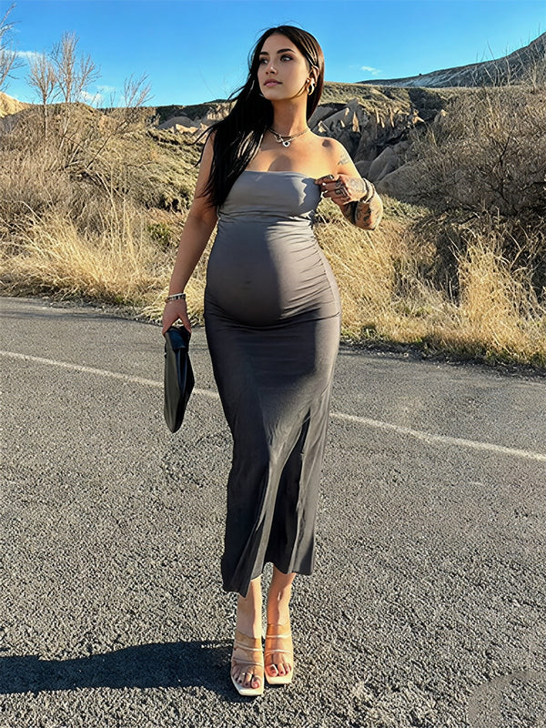 Mumsmode Zwangerschaps Maxi Jurk Vakantie Cocktail Gradiëntkleuren Bodycon Bandeau
