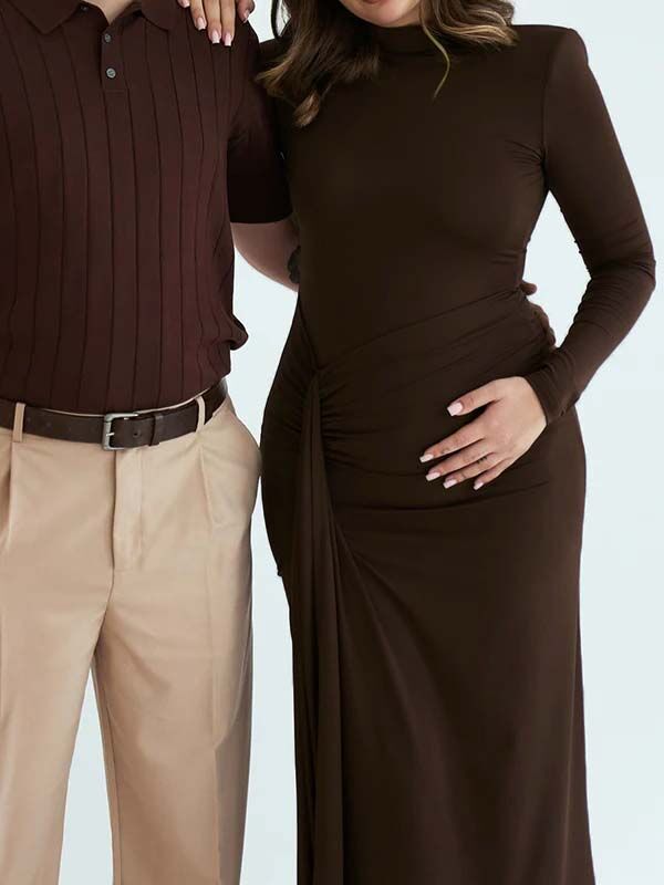 Mumsmode Zwangerschaps Maxi Bodycon Jurk Ceremonie Zijsplit Gedrapeerd Fotoshoot