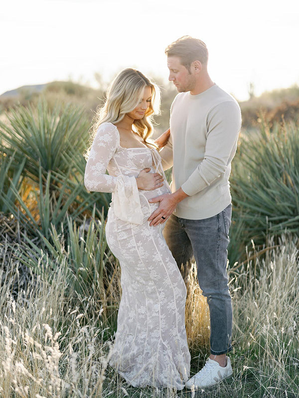 Mumsmode Zwangerschaps Maxi Fotoshoot Jurk Elegant Kanten Zeemeermin Bodycon Cocktail