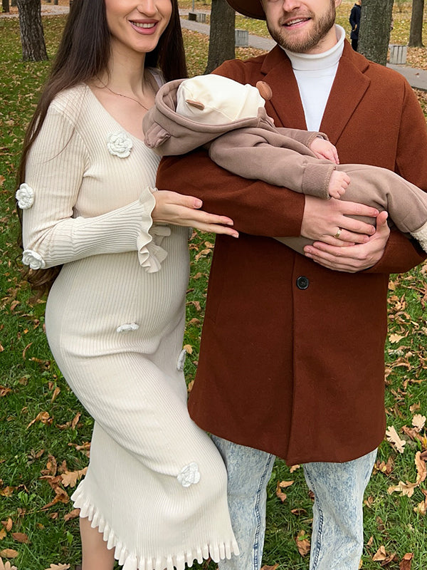 Mumsmode Zwangerschaps Maxi Gebreide Jurk Daily 3D Bloemen Ruches Bodycon