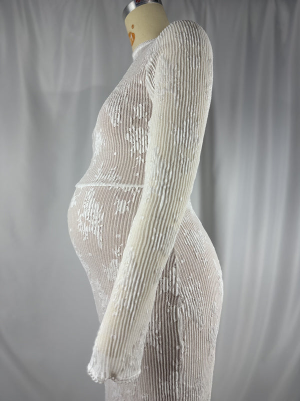 Mumsmode Zwangerchaps Maxi Fotoshoot Jurken Elegant Kanten Ronde Hals Wit