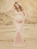 Mumsmode Zwangerchaps Fotoshoot Roze Kanten Zeemeermin Bodycon Maxi Jurk Elegant Mode