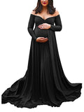 Mumsmode Zwangerchaps Maxi Fotoshoot Jurken Off Shoulder Gekreukt Vloerlengte Elegant