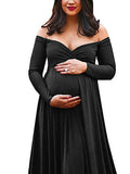 Mumsmode Zwangerchaps Maxi Fotoshoot Jurken Off Shoulder Gekreukt Vloerlengte Elegant