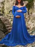 Mumsmode Zwangerchaps Maxi Fotoshoot Jurken Off Shoulder Gekreukt Vloerlengte Elegant