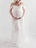 Mumsmode Zwangerchaps Elegant Chique Zijsplit Kanten Bandeau Chiffon Maxi Fotoshoot Jurken