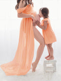 Mumsmode Zwangerchaps Elegant Chique Zijsplit Kanten Bandeau Chiffon Maxi Fotoshoot Jurken