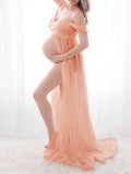 Mumsmode Zwangerchaps Elegant Chique Zijsplit Kanten Bandeau Chiffon Maxi Fotoshoot Jurken