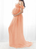 Mumsmode Zwangerchaps Elegant Chique Zijsplit Kanten Bandeau Chiffon Maxi Fotoshoot Jurken