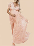 Mumsmode Zwangerchaps Maxi Fotoshoot Jurken Elegant Pailletten Tule Roze BabyShower