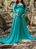 Mumsmode Zwangerchaps Maxi Fotoshoot Jurken Off Shoulder Gekreukt Vloerlengte Elegant