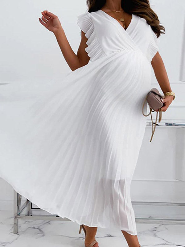 Mumsmode Zwangerchaps Maxi Baby Shower Jurk Ruches Riem Geplooid Elegant