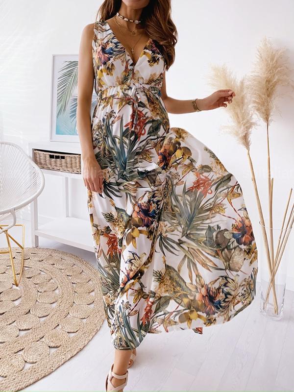 Mumsmode Zwangerchaps Maxi Jurken Fotoshoot Elegant Rugloos Bloemenprint Riem Vakantie