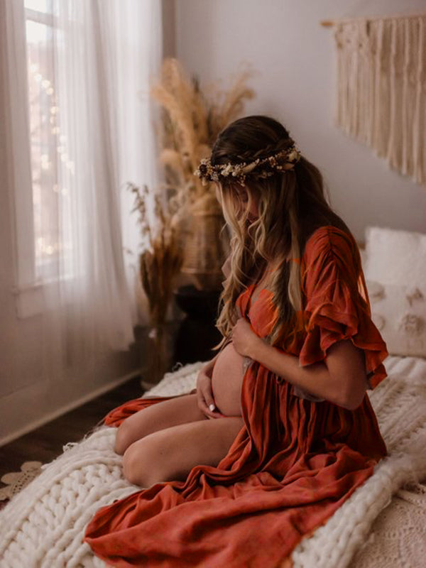 Mumsmode Zwangerchaps Fotoshoot Baby Shower Jurk Met Knoopjes Koord Rugloos