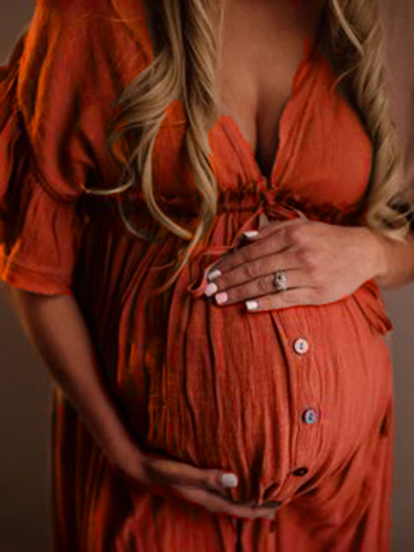Mumsmode Zwangerchaps Fotoshoot Baby Shower Jurk Met Knoopjes Koord Rugloos