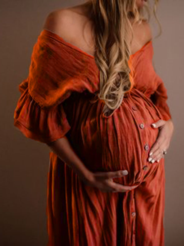 Mumsmode Zwangerchaps Fotoshoot Baby Shower Jurk Met Knoopjes Koord Rugloos