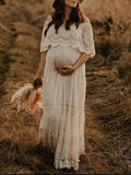 Mumsmode Zwangerchaps Fotoshoot Jurken BabyShower Off Shoulder Boheems Veter Ruches